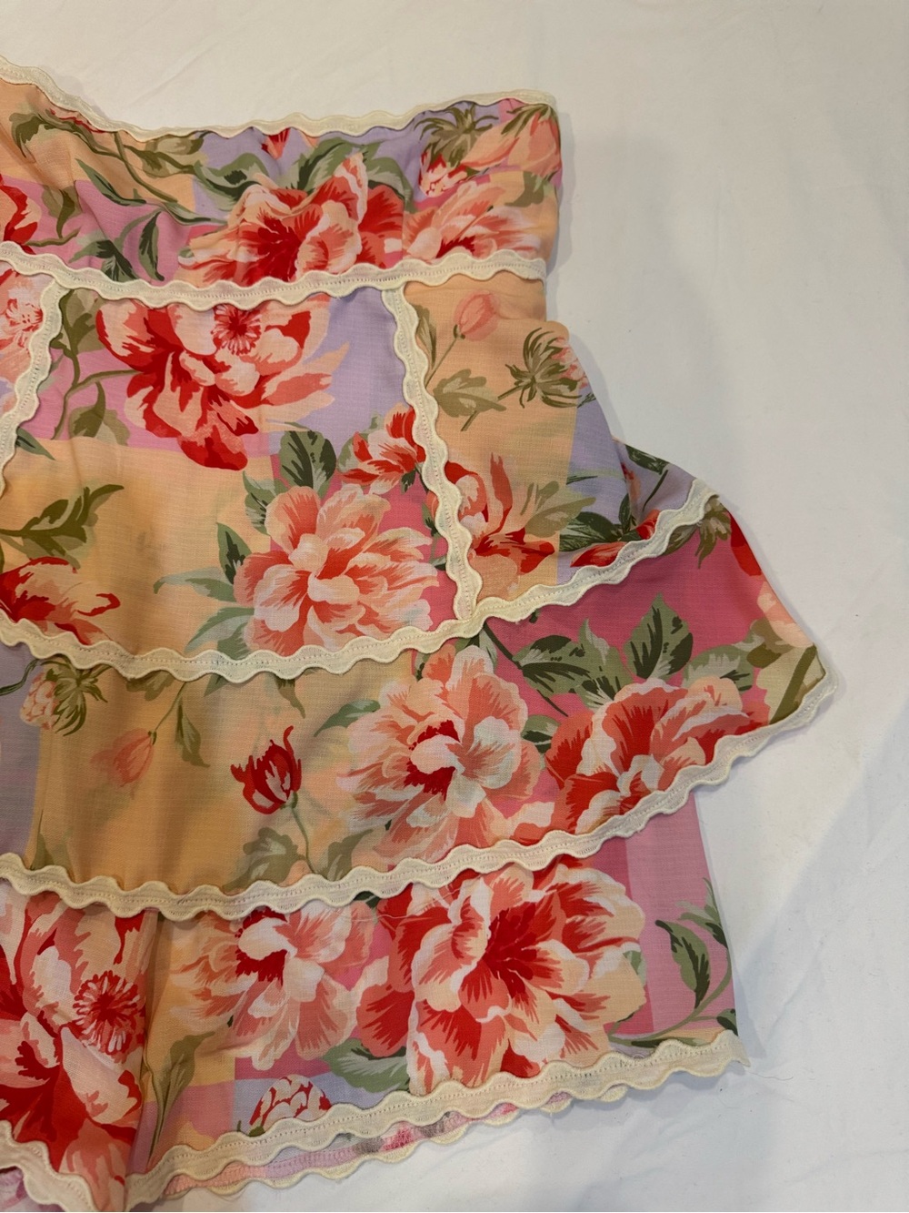 Altar'd State Pastel Floral Tiered Ruffle Shorts - Pink, Lavender & Peach - Picture 2 of 5